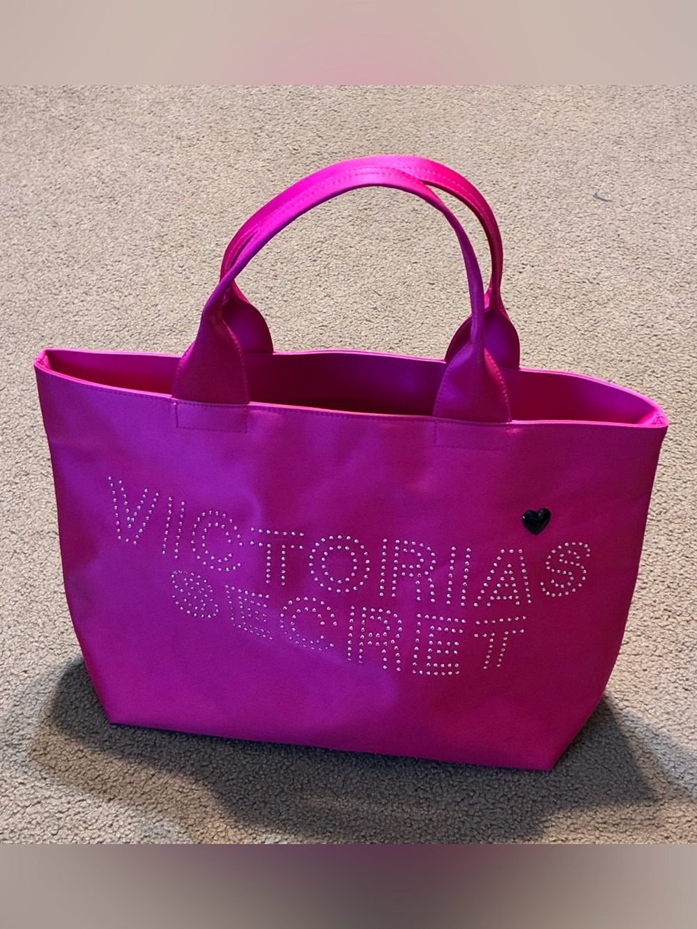 Victoria’s Secret Hot Pink Rhinestone Bling Logo Weekender Purse Travel Tote Bag
